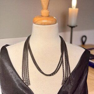 Vintage Gunmetal Crystal Multistrand Necklace 90s